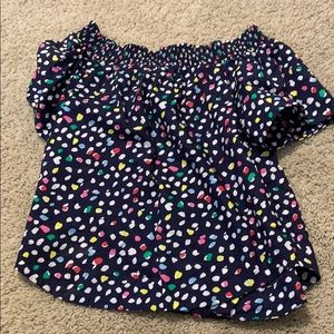 JCrew off the shoulder purple polka dot top